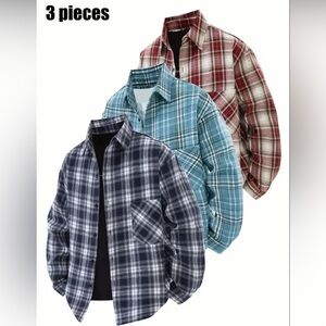 3-Pack Men’s Plaid Casual Button-Down Shirts - Blue, Teal, Red